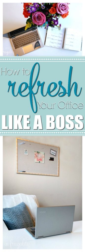 Refresh your office and your tech like a boss! This budget-friendly home office decor reveal shares my organizing tips for your workspace and your technology. Come see a sneak peek of what a blogger's office looks like, as well as some tips for organizing office and crafting supplies AND a free inspirational wall art printable for your vision board! #LoveYourPC ad 