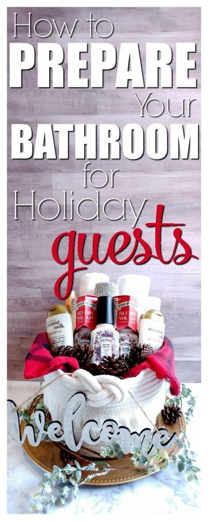 How to Prepare Your Bathroom for Holiday Guests- A fully stocked bathroom is the perfect way to welcome guests into your home for the holidays. These tips will help you create the perfect welcome basket. And if you only have one bathroom, you're gonna want to read this! #MerrySpritzmas #Christmas #PooPourri #bathroom #DIY #decor #AD