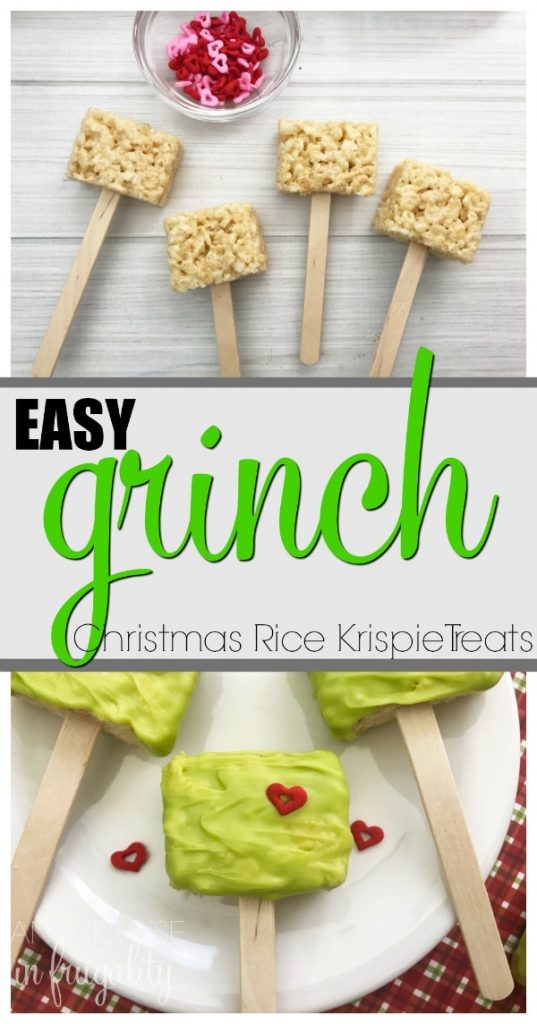 These Grinch Christmas Rice Krispies Treats are a fun and easy treat to make with your kids! This easy recipe is perfect for your next holiday party or making holiday memories watching a favorite Christmas movie with a special treat!