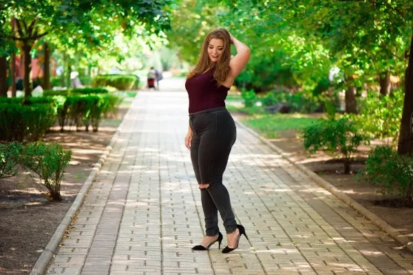 Plus size fashion model in casual clothes