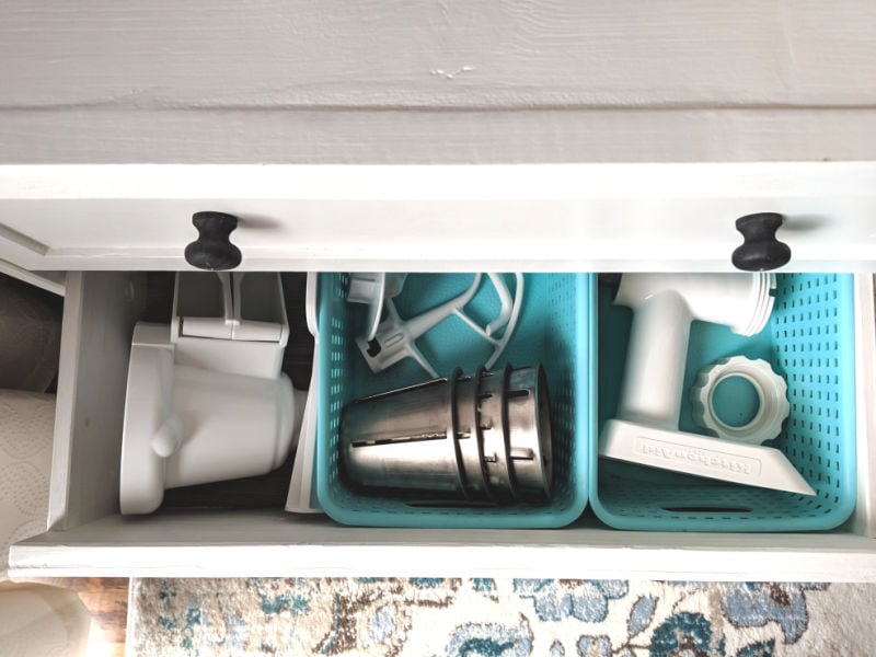 kitchen aid mixer attachments in drawer