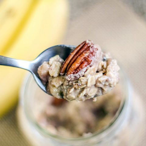 banana bread overnight oatmeal in a mason jar