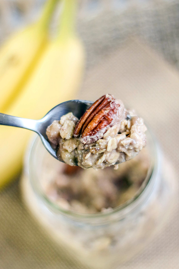 banana bread overnight oatmeal in a mason jar